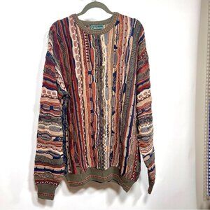 Vintage Croft & Barrow 3D Textured Coogi Style Multicolor Mens Sweater 90s